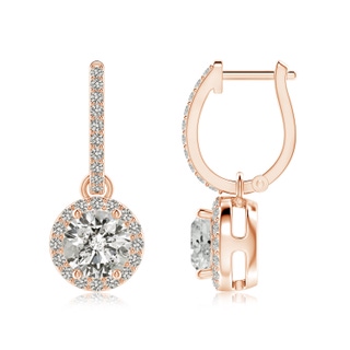 6.4mm KI3 Round Diamond Dangle Earrings with Halo in 10K Rose Gold