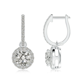 6.4mm KI3 Round Diamond Dangle Earrings with Halo in S999 Silver