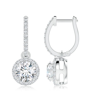 7.4mm GVS2 Round Diamond Dangle Earrings with Halo in P950 Platinum