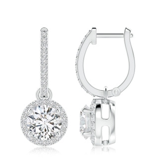 7.4mm HSI2 Round Diamond Dangle Earrings with Halo in P950 Platinum