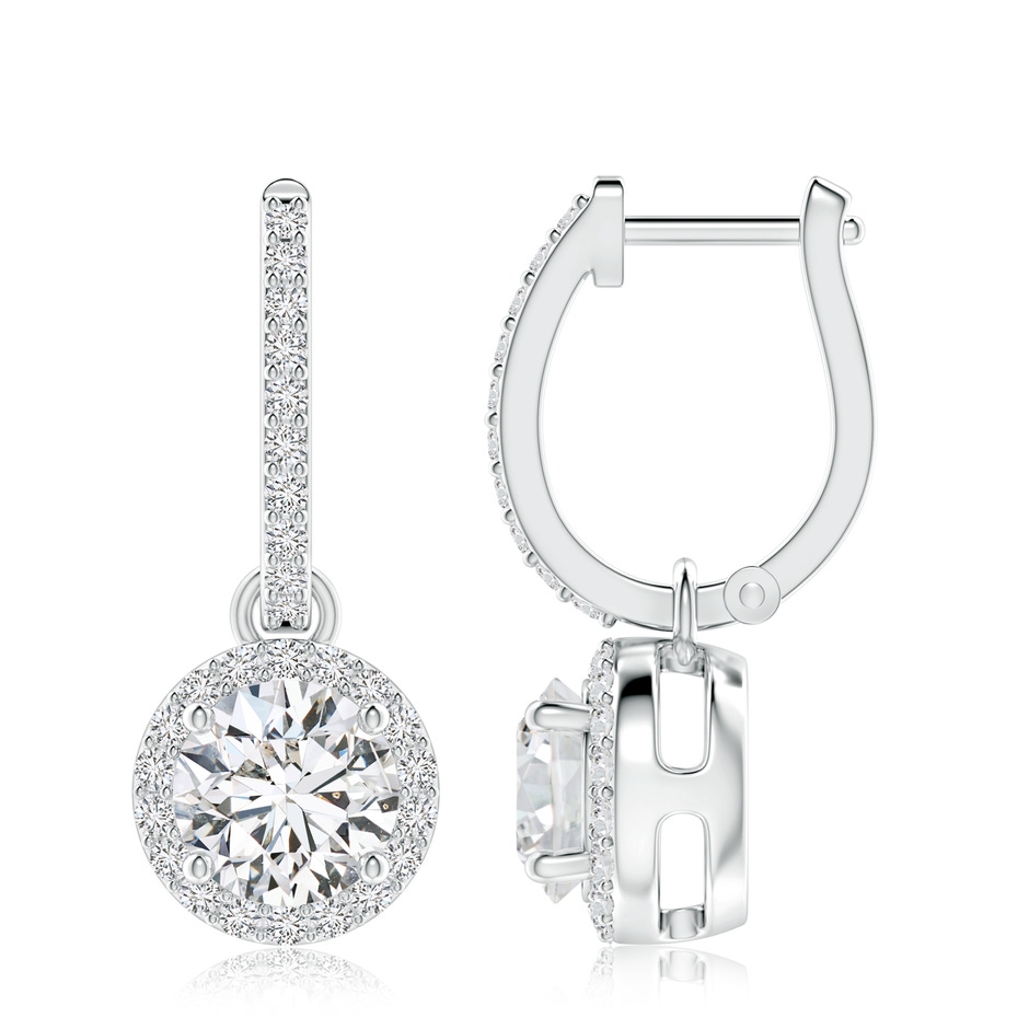 7.4mm HSI2 Round Diamond Dangle Earrings with Halo in S999 Silver 