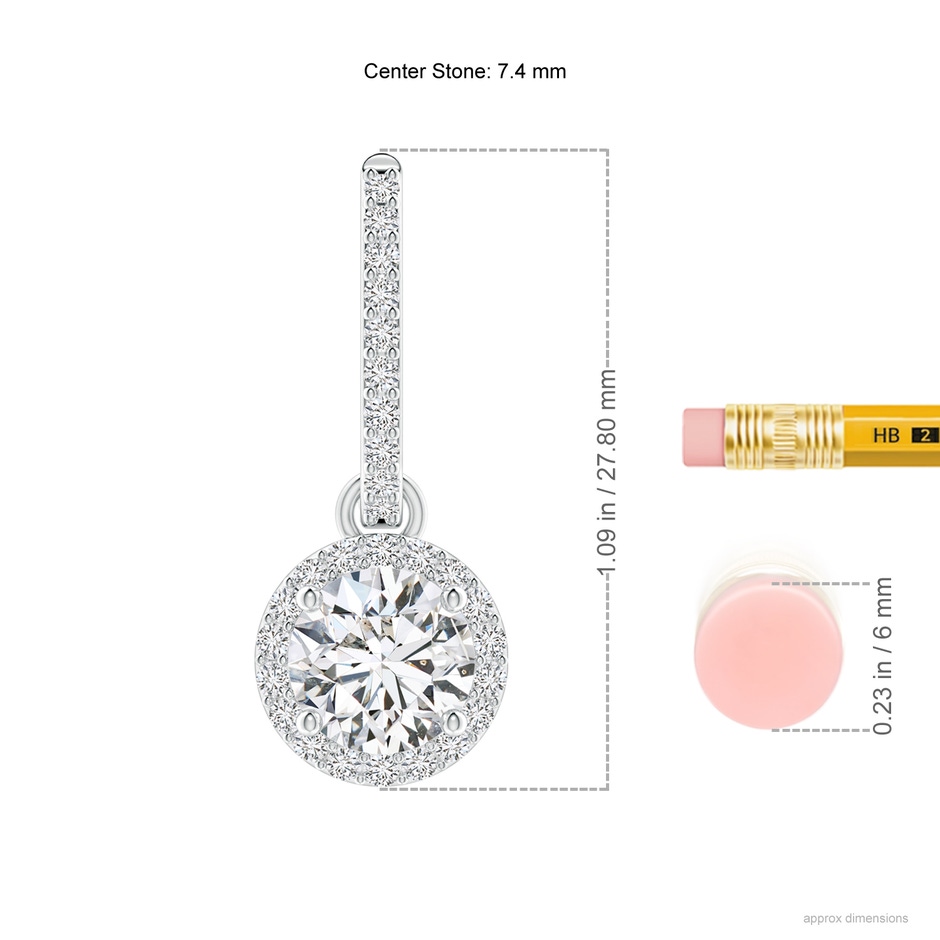 7.4mm HSI2 Round Diamond Dangle Earrings with Halo in S999 Silver ruler
