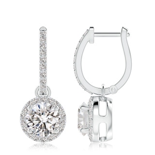 7.4mm IJI1I2 Round Diamond Dangle Earrings with Halo in S999 Silver