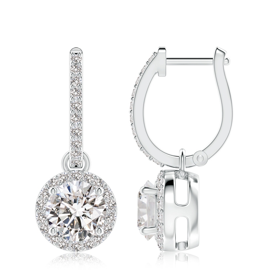 7.4mm IJI1I2 Round Diamond Dangle Earrings with Halo in S999 Silver 