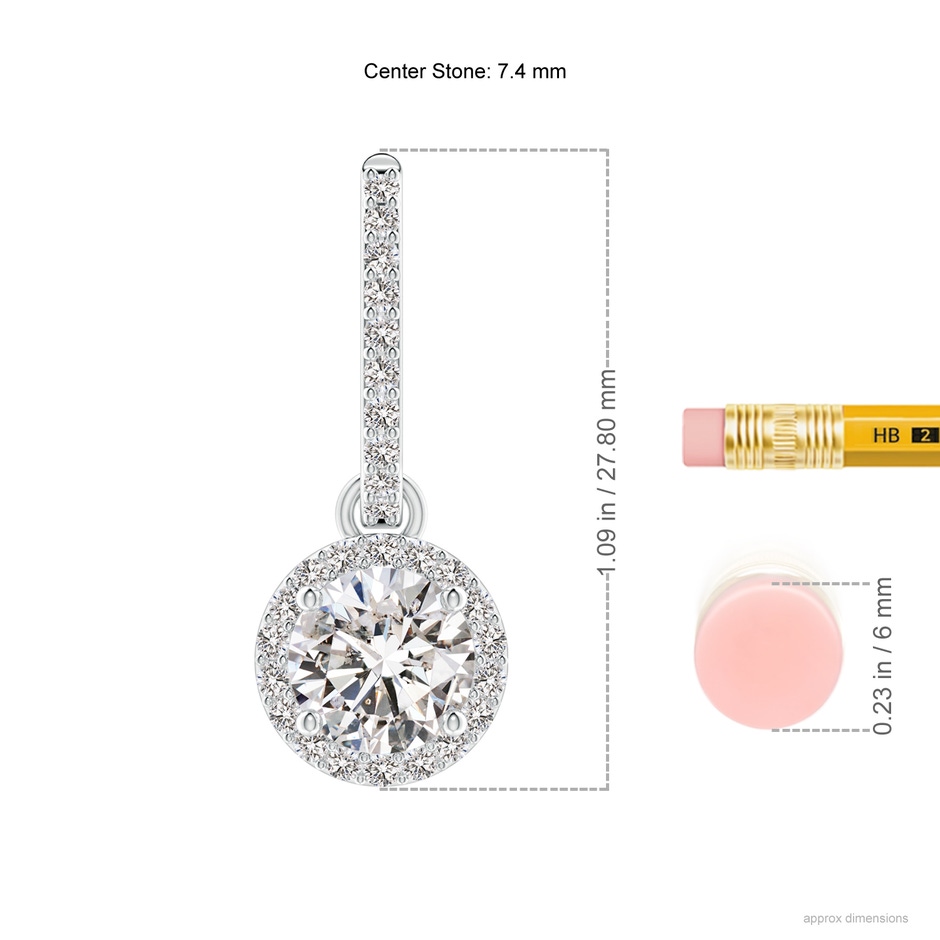 7.4mm IJI1I2 Round Diamond Dangle Earrings with Halo in S999 Silver ruler