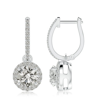 7.4mm KI3 Round Diamond Dangle Earrings with Halo in S999 Silver