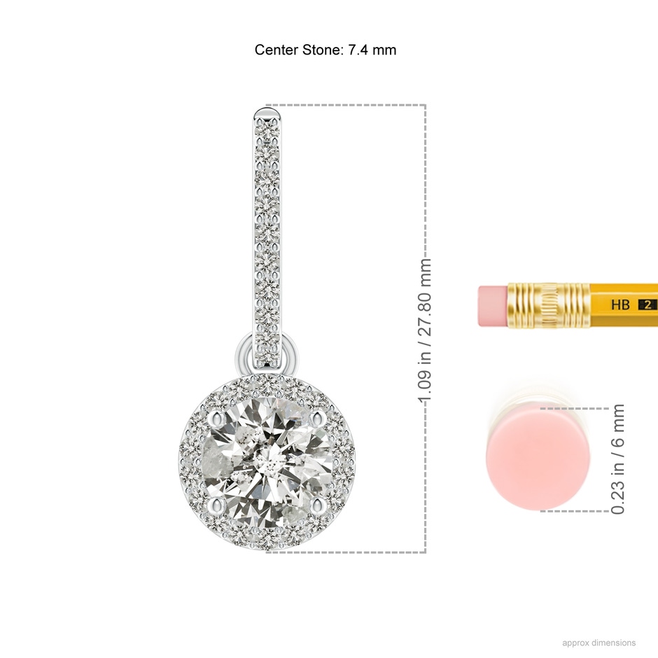 7.4mm KI3 Round Diamond Dangle Earrings with Halo in S999 Silver ruler