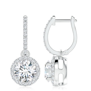 8.1mm GVS2 Round Diamond Dangle Earrings with Halo in P950 Platinum