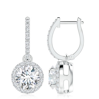 8.1mm GVS2 Round Diamond Dangle Earrings with Halo in S999 Silver