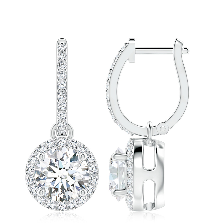 8.1mm GVS2 Round Diamond Dangle Earrings with Halo in S999 Silver 