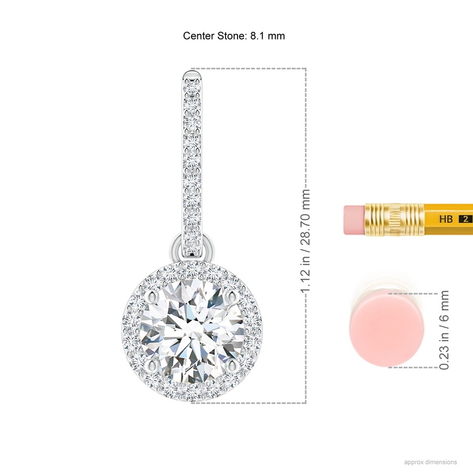 8.1mm GVS2 Round Diamond Dangle Earrings with Halo in S999 Silver ruler