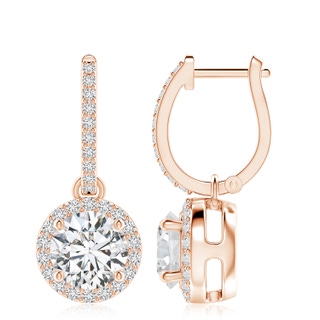 8.1mm HSI2 Round Diamond Dangle Earrings with Halo in Rose Gold