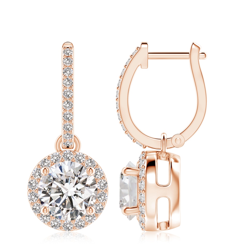 8.1mm IJI1I2 Round Diamond Dangle Earrings with Halo in Rose Gold 