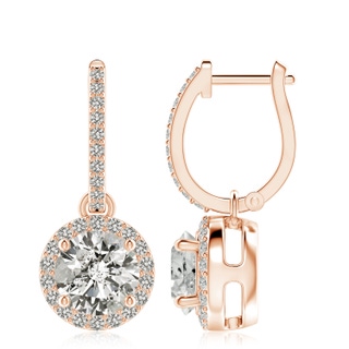 8.1mm KI3 Round Diamond Dangle Earrings with Halo in 10K Rose Gold