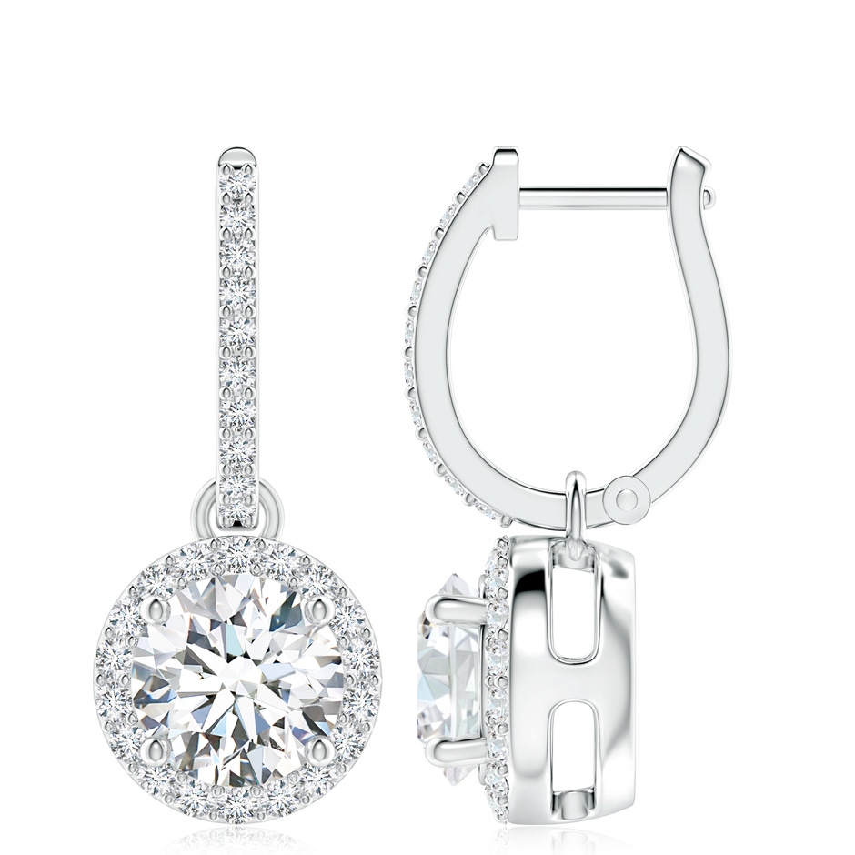 8.9mm GVS2 Round Diamond Dangle Earrings with Halo in S999 Silver 