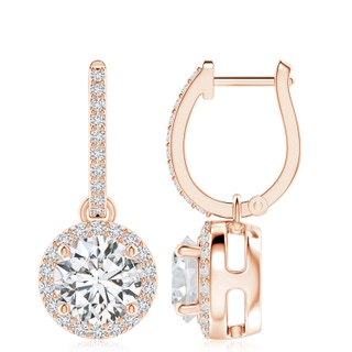 8.9mm HSI2 Round Diamond Dangle Earrings with Halo in 10K Rose Gold