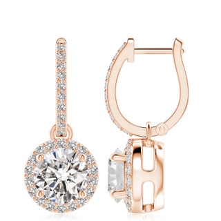 8.9mm IJI1I2 Round Diamond Dangle Earrings with Halo in 9K Rose Gold