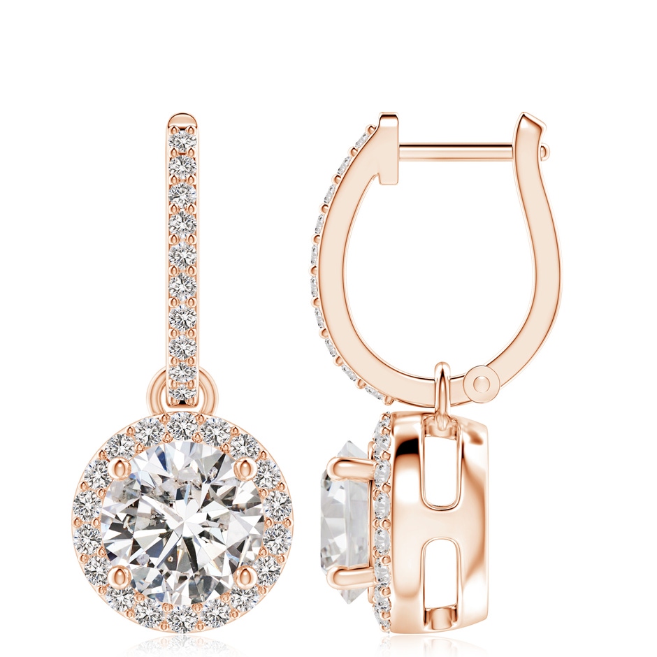 8.9mm IJI1I2 Round Diamond Dangle Earrings with Halo in Rose Gold 