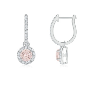 4mm A Round Morganite Dangle Earrings with Diamond Halo in P950 Platinum