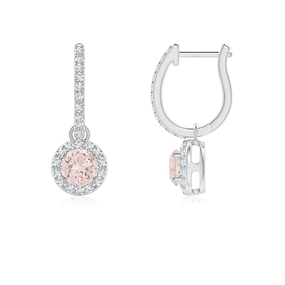 4mm A Round Morganite Dangle Earrings with Diamond Halo in P950 Platinum 