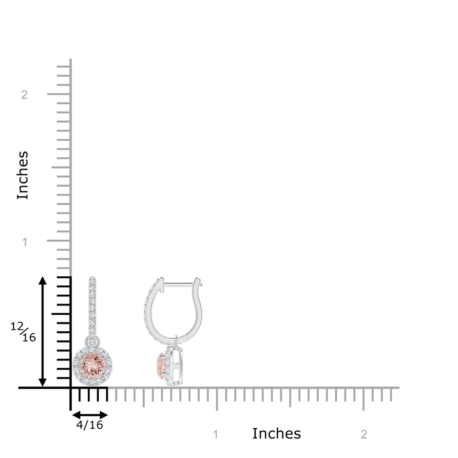 4mm AAAA Round Morganite Dangle Earrings with Diamond Halo in P950 Platinum ruler