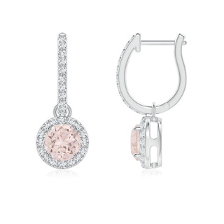 5mm A Round Morganite Dangle Earrings with Diamond Halo in P950 Platinum