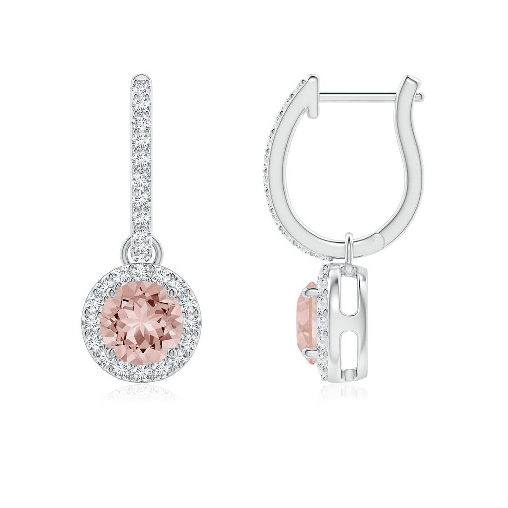 5mm AAAA Round Morganite Dangle Earrings with Diamond Halo in P950 Platinum