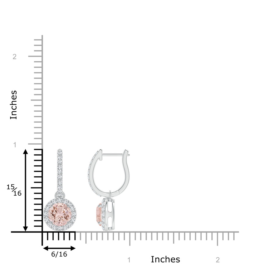 6mm AAA Round Morganite Dangle Earrings with Diamond Halo in White Gold ruler