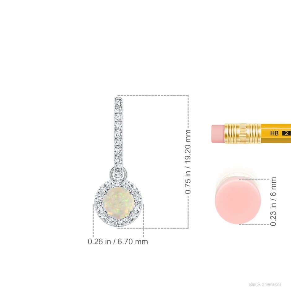 4mm AAA Round Opal Dangle Earrings with Diamond Halo in White Gold ruler