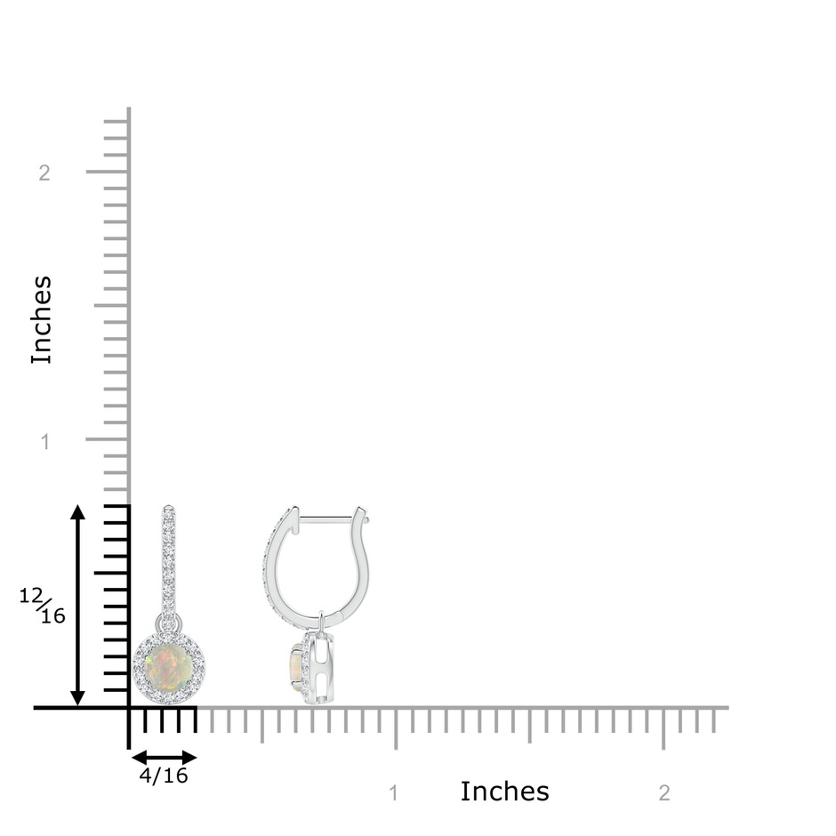 4mm AAAA Round Opal Dangle Earrings with Diamond Halo in P950 Platinum ruler