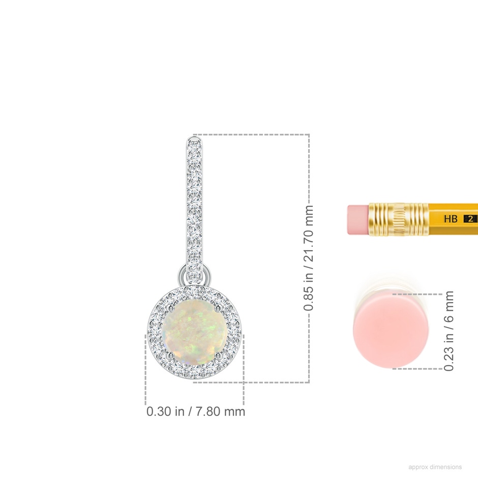 5mm AAA Round Opal Dangle Earrings with Diamond Halo in White Gold ruler