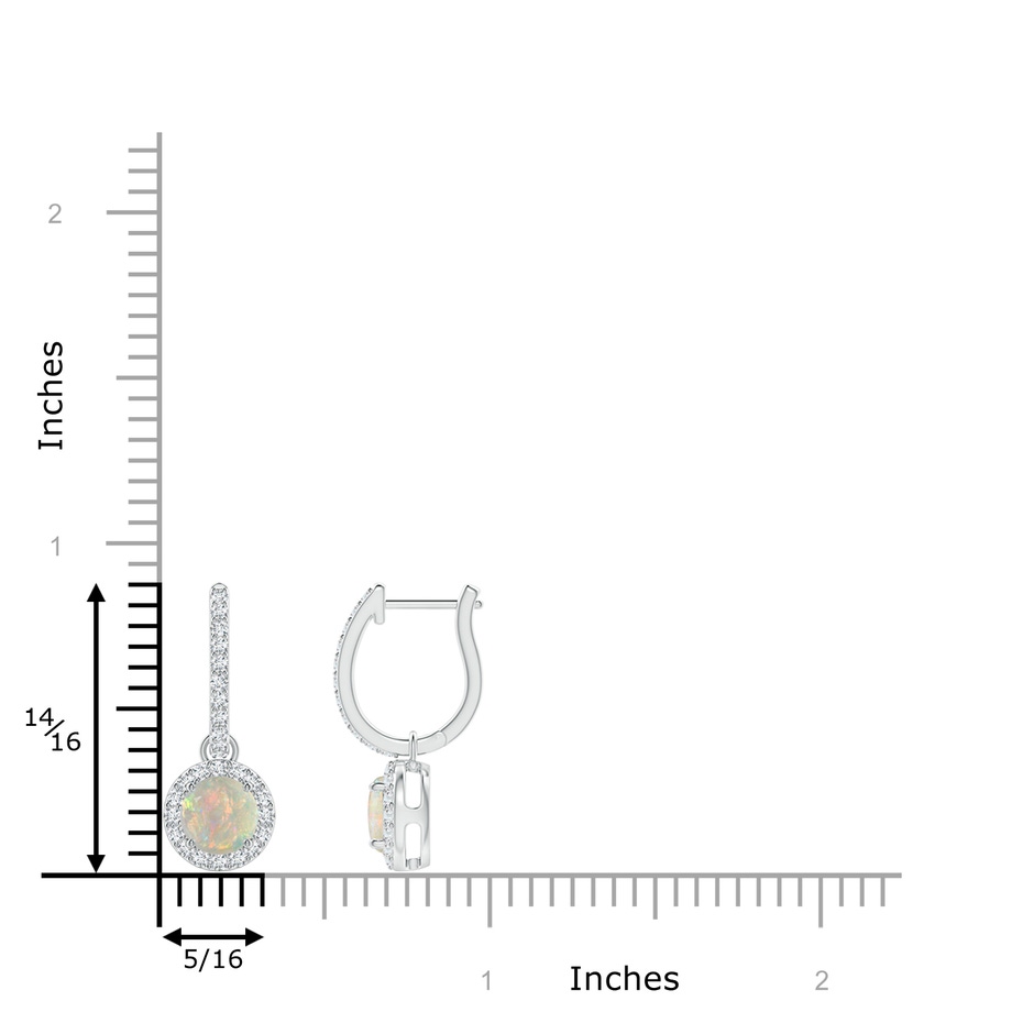 5mm AAAA Round Opal Dangle Earrings with Diamond Halo in P950 Platinum ruler