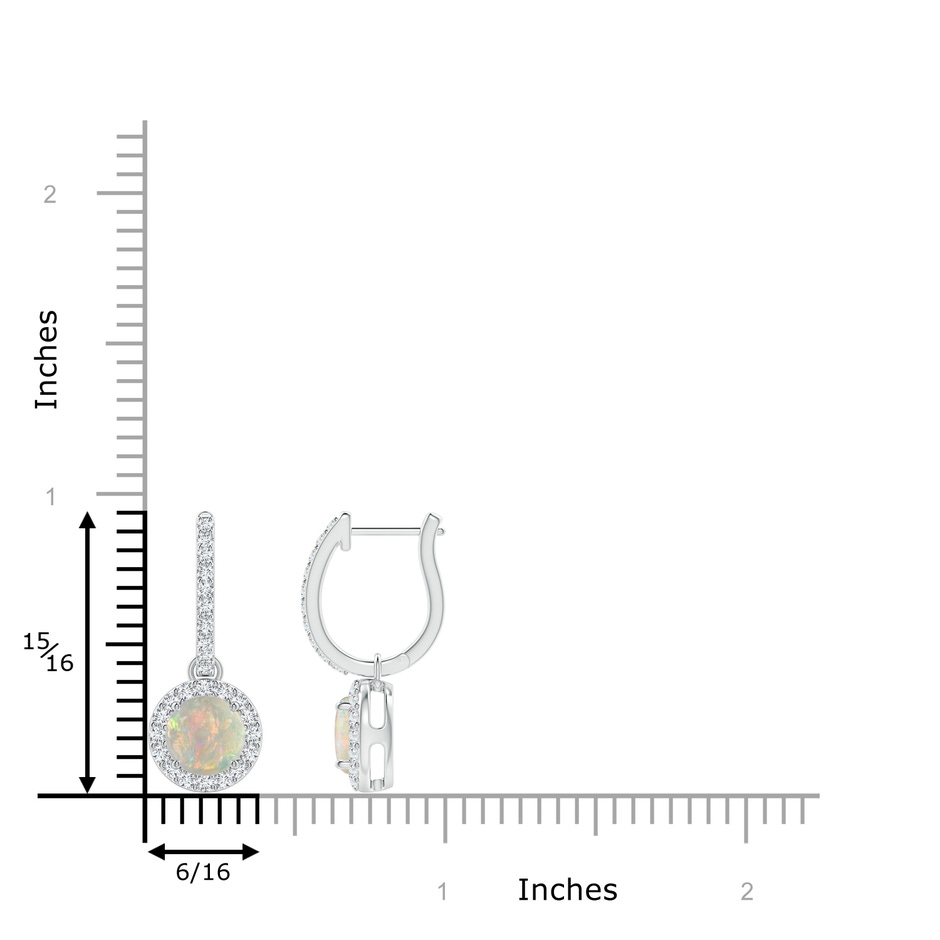 6mm AAAA Round Opal Dangle Earrings with Diamond Halo in P950 Platinum ruler