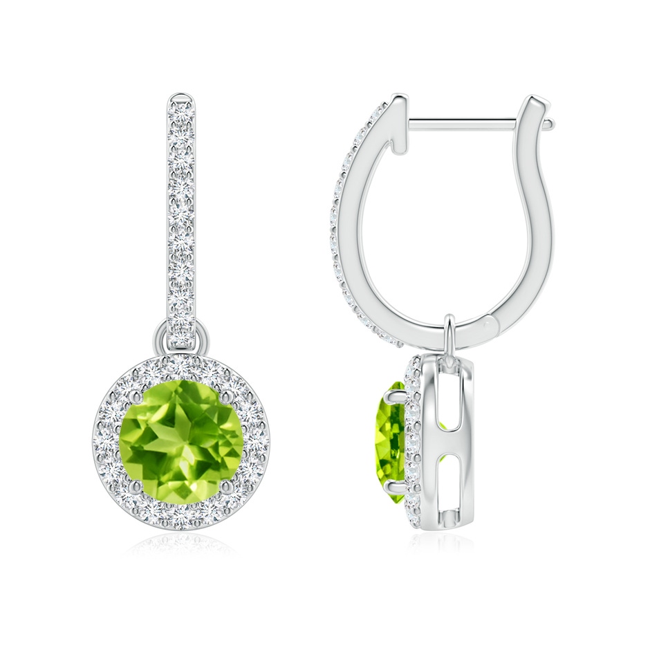 6mm AAA Round Peridot Dangle Earrings with Diamond Halo in White Gold 