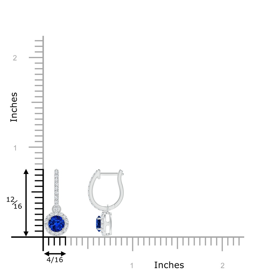 4mm Lab-Grown Round Blue Sapphire Dangle Earrings with Diamond Halo in White Gold ruler