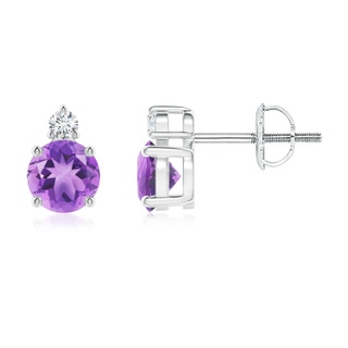 5mm A Basket-Set Round Amethyst Stud Earrings with Diamond in P950 Platinum