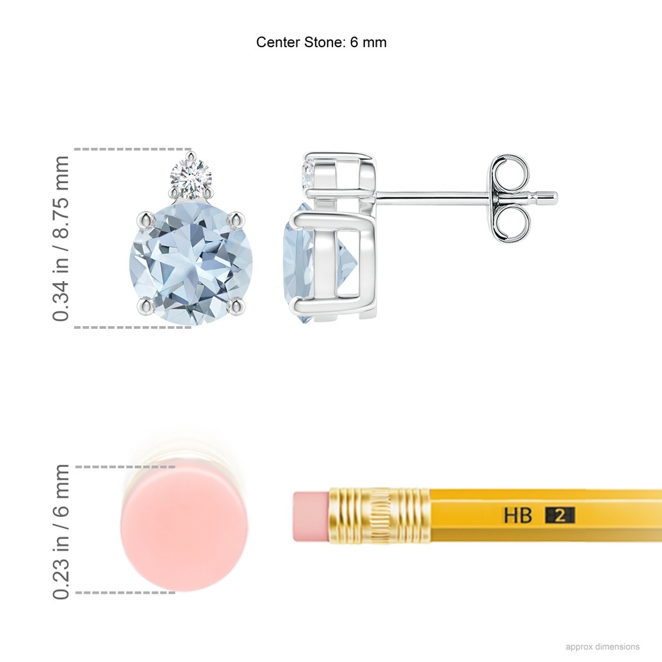 6mm A Basket-Set Round Aquamarine Stud Earrings with Diamond in S999 Silver ruler