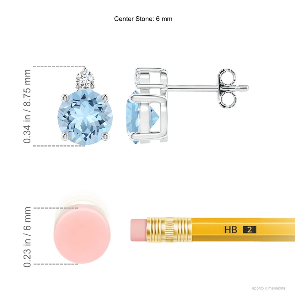 6mm AAA Basket-Set Round Aquamarine Stud Earrings with Diamond in S999 Silver ruler