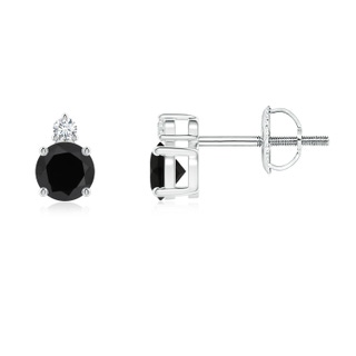 4mm AAA Basket-Set Round Black Onyx Stud Earrings with Diamond in P950 Platinum