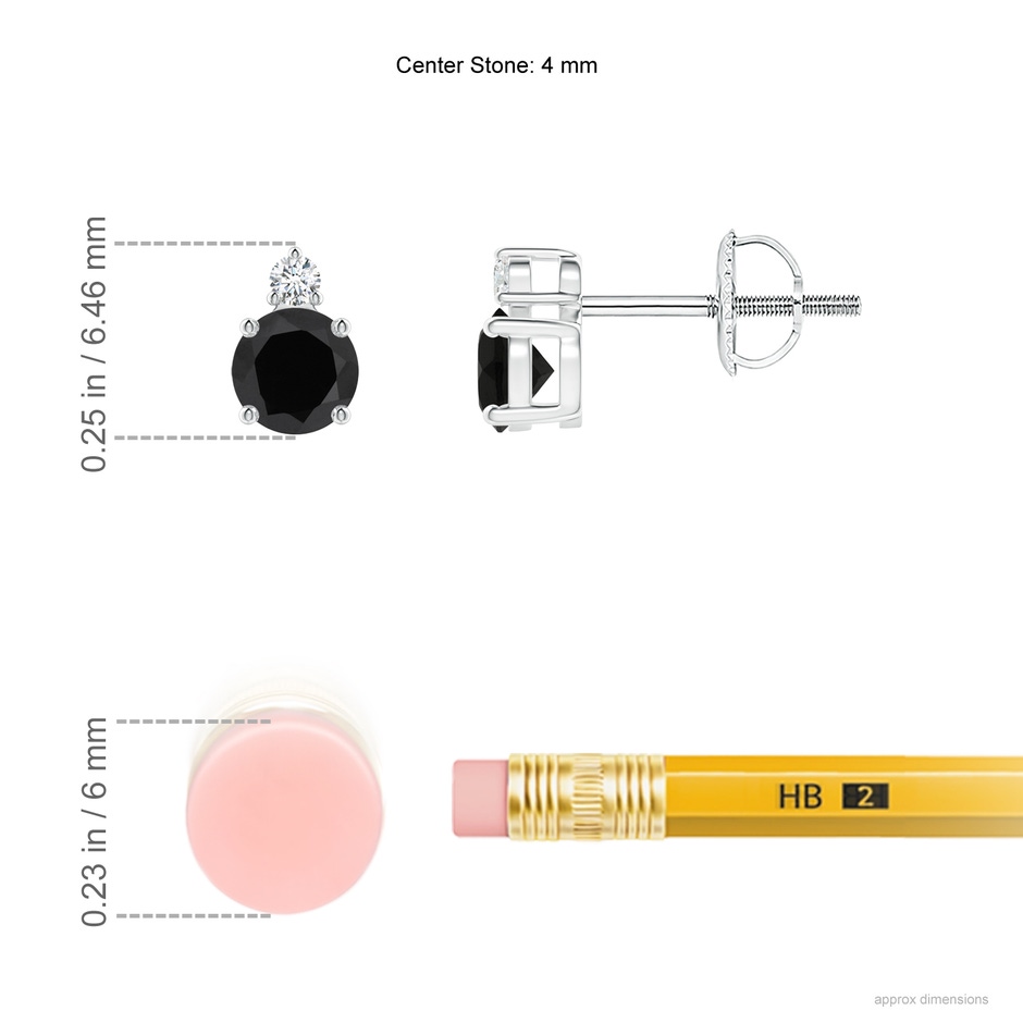 4mm AAA Basket-Set Round Black Onyx Stud Earrings with Diamond in White Gold ruler