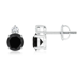 5mm AAA Basket-Set Round Black Onyx Stud Earrings with Diamond in P950 Platinum
