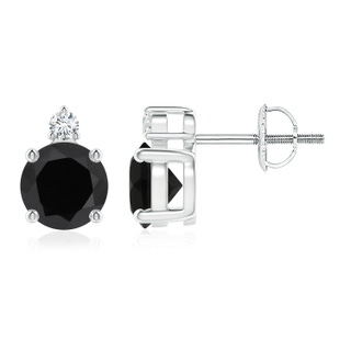 6mm AAA Basket-Set Round Black Onyx Stud Earrings with Diamond in P950 Platinum