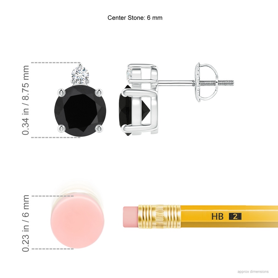 6mm AAA Basket-Set Round Black Onyx Stud Earrings with Diamond in P950 Platinum ruler