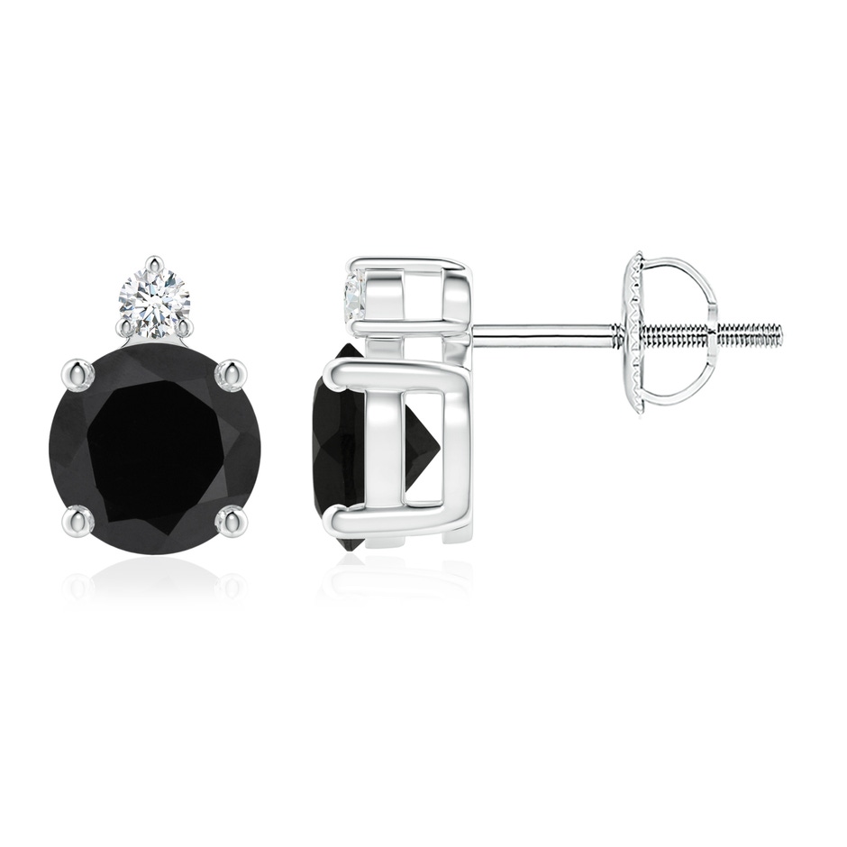 6mm AAA Basket-Set Round Black Onyx Stud Earrings with Diamond in White Gold 