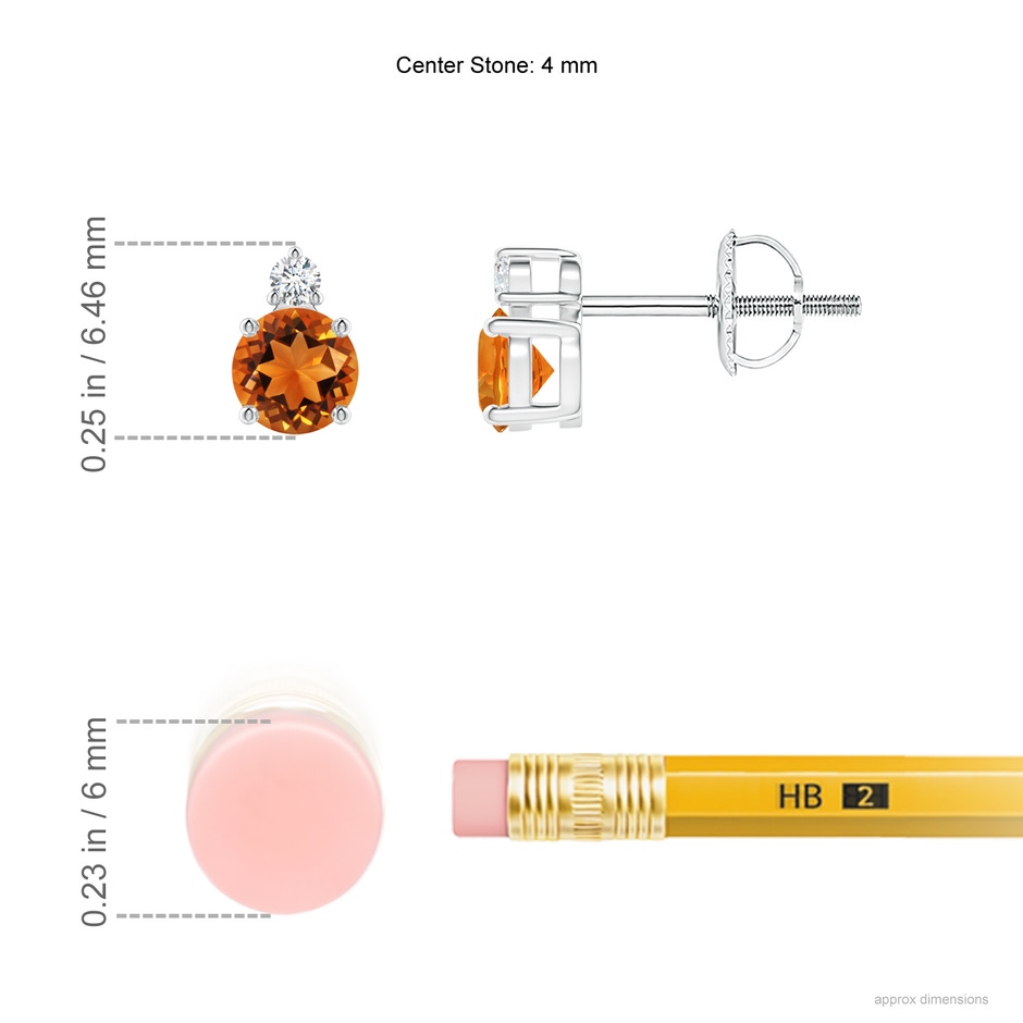 4mm AAAA Basket-Set Round Citrine Stud Earrings with Diamond in White Gold ruler