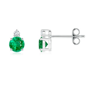 4mm AAA Basket-Set Round Emerald Stud Earrings with Diamond in S999 Silver