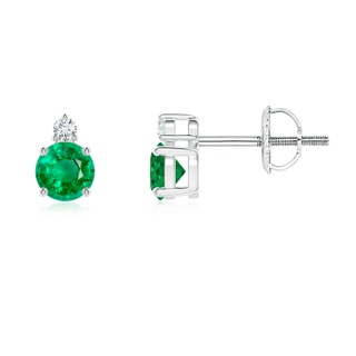 4mm AAA Basket-Set Round Emerald Stud Earrings with Diamond in White Gold