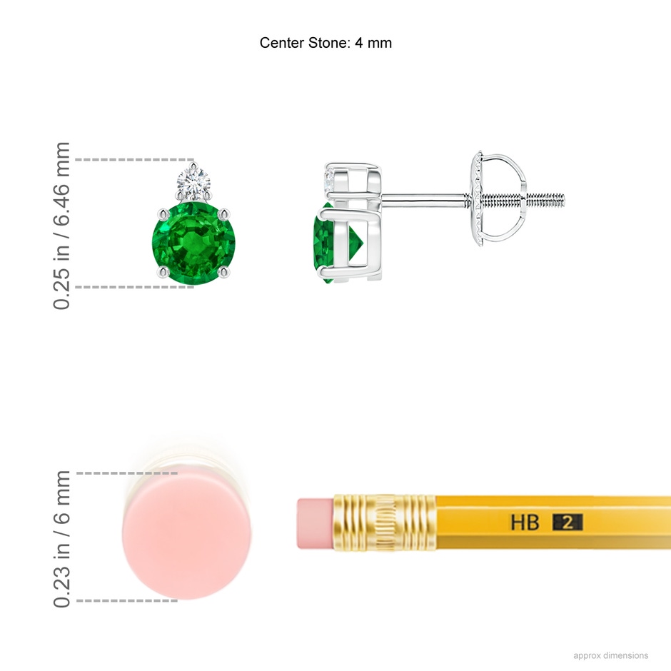 4mm Lab-Grown Basket-Set Round Emerald Stud Earrings with Diamond in P950 Platinum ruler