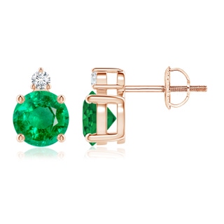 6mm AAA Basket-Set Round Emerald Stud Earrings with Diamond in Rose Gold