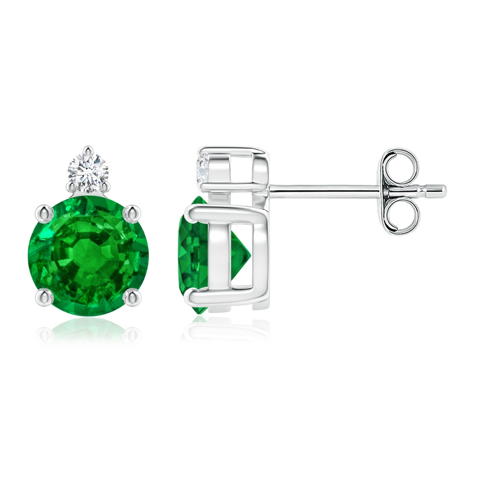 6mm Lab-Grown Basket-Set Round Emerald Stud Earrings with Diamond in S999 Silver 